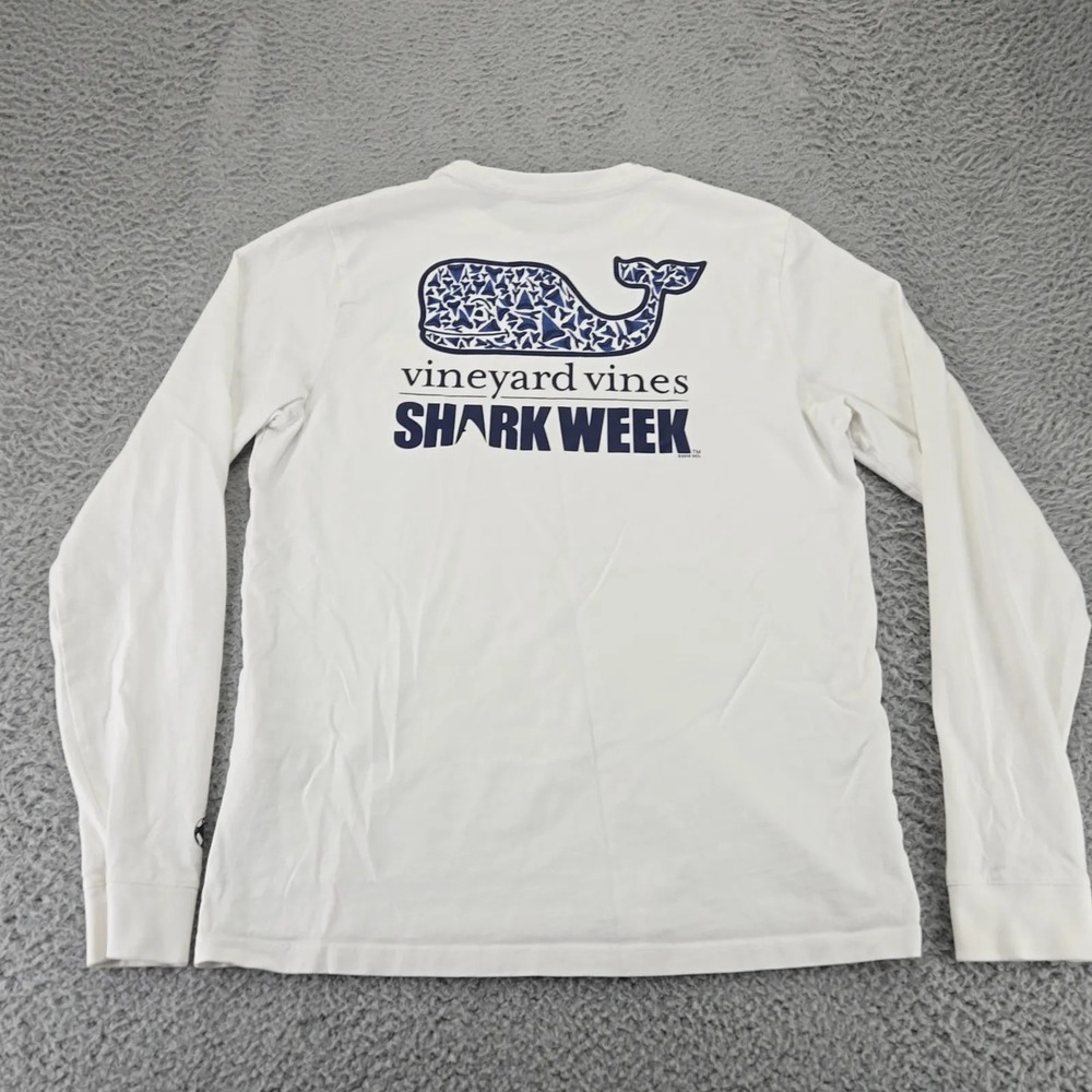 Vineyard Vines‎ Shirt Boys XL White Shark Week Spellout Geometic Whale